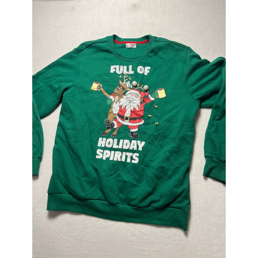 Holiday Time XL Sweatshirt Ugly Christmas Green Full of Holiday Spirits Light Up